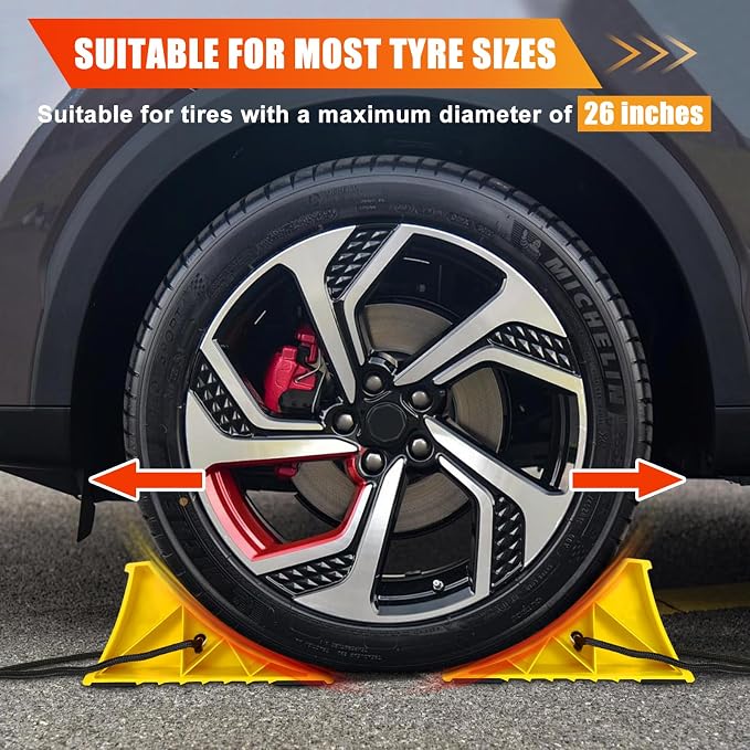 Wheel Chocks for RV Trailer, 4 Pack Non Slip Wheel Chocks for Travel Trailers with Rope for Easy Removal, Lightweight Plastic Wheel Stoppers Block for Camper Cars Trucks