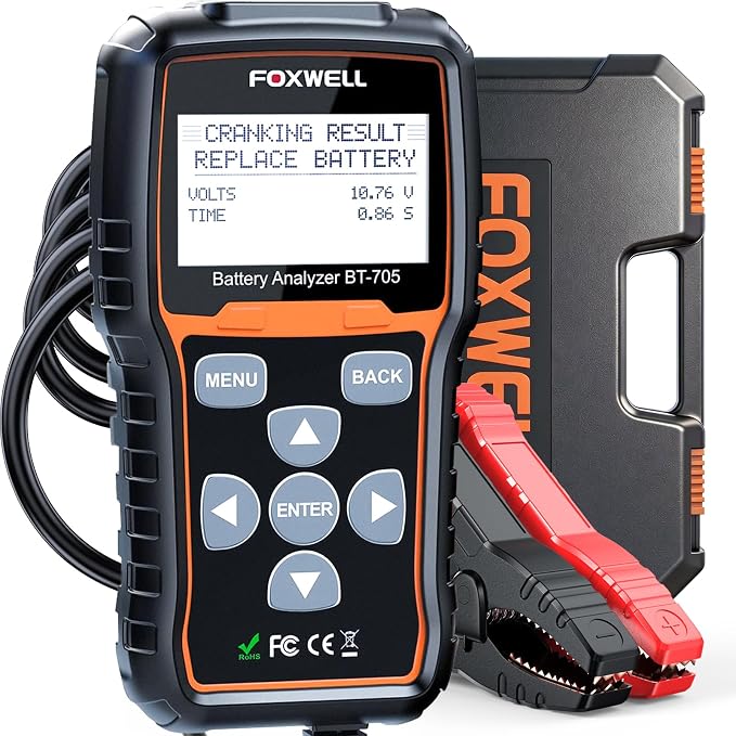 FOXWELL BT705 Car Battery Tester 24V 12V, Professional Alternator Tester, Automotive 100-2000CCA Load Tester, Digital Cranking Charging System Analyzer with High Accuracy for Trucks, RVs & Boats