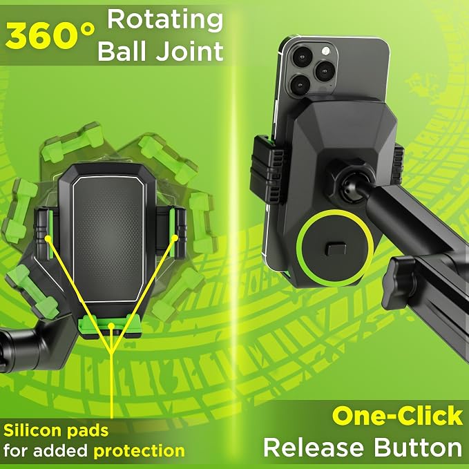 Cell Phone Mount for Truck Phone Holder for Truck Drivers - Heavy Duty Suction Cup, iPhone Holder for Dashboard Window 16.9 inch Long, for iPhone & Samsung, Semi Trucker, Green