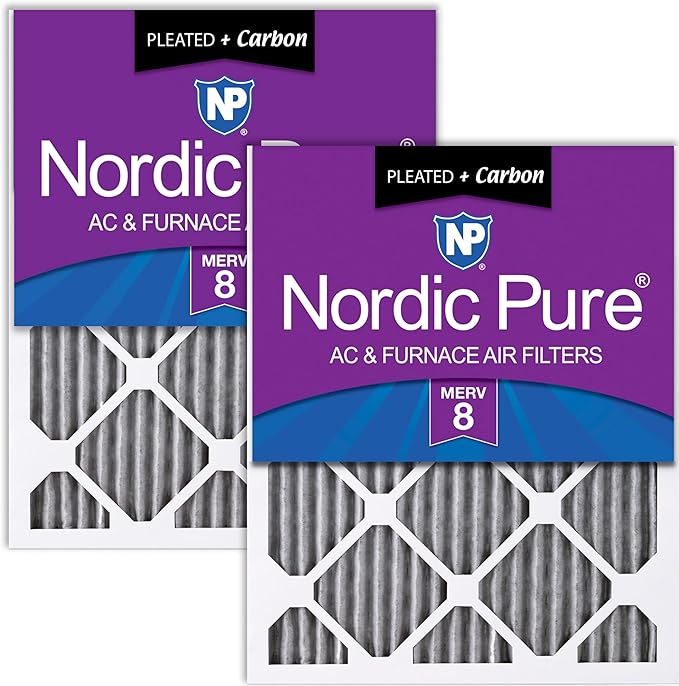 Nordic Pure 14x30x1 (Actual Size: 13 15/16 x 29 15/16 x 3/4) Furnace Air Filters MERV 8 Pleated Plus Carbon 2 Pack