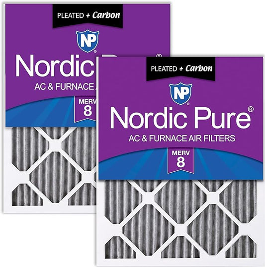 Nordic Pure 14x30x1 (Actual Size: 13 15/16 x 29 15/16 x 3/4) Furnace Air Filters MERV 8 Pleated Plus Carbon 2 Pack