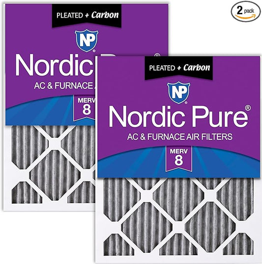 Nordic Pure 12x20x1 (Actual Size: 11 1/2 x 19 1/2 x 3/4) Furnace Air Filters MERV 8 Pleated Plus Carbon 2 Pack