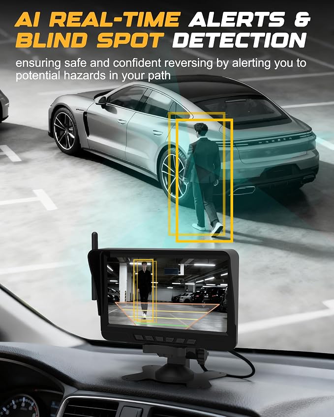 RETRUE Trailer Backup Camera, Backup Camera Wireless with 7inch Monitor 1080HD, IP68 Waterproof 170°Wide-Angle View Night Vision for RV Trailer Truck Pickup