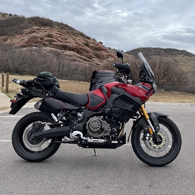Goldfire Motorcycle Tank Bag Expandable ADV Gas Oil Fuel Tank Saddle Bag with Strong Strap Mount Water Resistant Motorcycle Storage Bag(Red Piping)