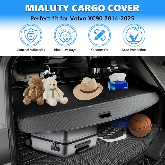MIALUTY® Cargo Cover for 2014-2025 Volvo XC90 Retractable Trunk Cover XC90 Accessories Anti-Peeping Anti-Theft Privacy Screen,Trunk Luggage Shield Shade Carbon Fiber Texture