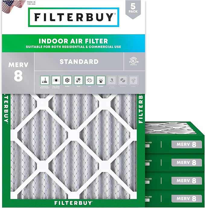 Filterbuy 30x36x2 Air Filter MERV 8 Essential Dust & Allergy Defense (5-Pack), Electrostatic Pleated HVAC AC Furnace Filters Replacement (Actual Size: 29.81 x 35.81 x 1.75)