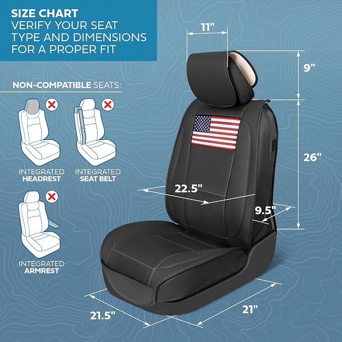 American Flag Seat Covers for Trucks, Cars, & SUV - Napa Leather US Car Seat Covers American Flag Truck Accessories - Car Seat Cover Patriotic Car Accessories Car Seat Protector