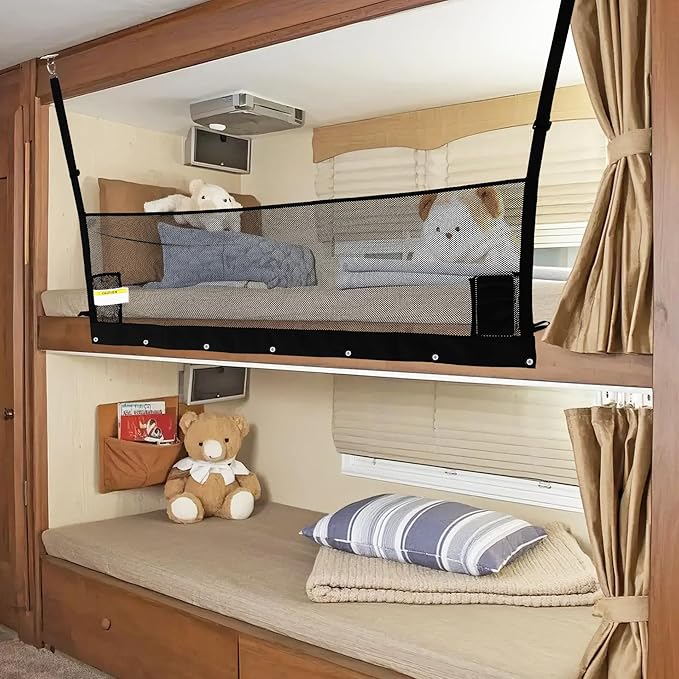 59" x 17" RV Bunk Bed Safety Net,Fall Protection Net for Bunk with Hardwares | Adjustable Bunk Bed Netting for Camper, RV, Motor Home, Trailer, Fifth Wheels|RV Bedding Accessories for Bunks