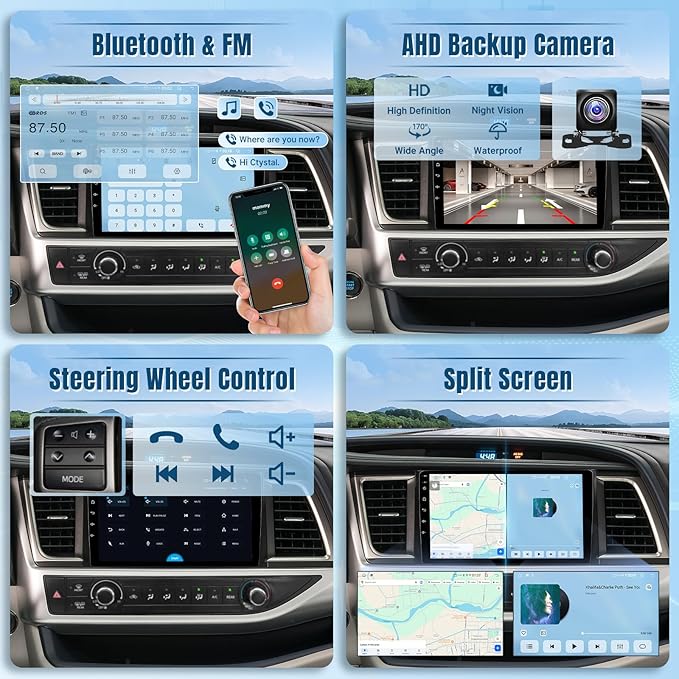 Naifay Android Car Stereo for Toyota Highlander 2014-2019, 2+32G 10.1inch IPS Touch Screen for Highlander Radio with Carplay Android Auto Bluetooth GPS WiFi SWC Camera + Can Bus