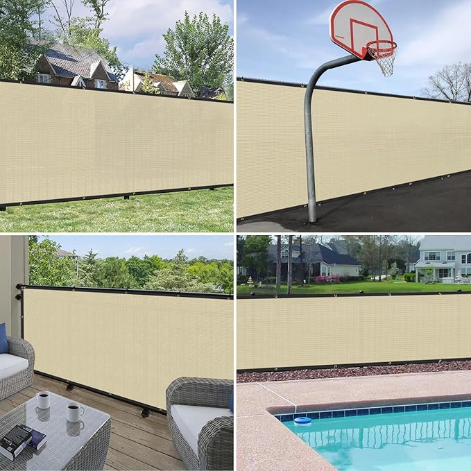 Windscreen4less Privacy Fence Screen Heavy Duty Windscreen Fencing Mesh Fabric Shade Net Cover with Brass Grommtes for Outdoor Wall Garden Yard Pool Deck, 8'x80' Beige