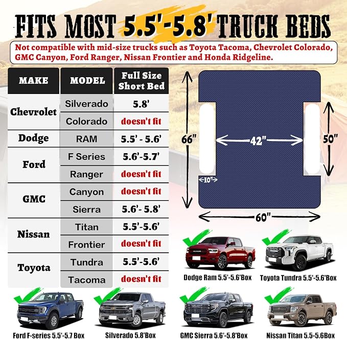 Umbrauto Truck Bed Air Mattress for 5.5'-5.8' Full Size Short Truck Beds, Inflatable Pickup Sleeping Pad for Outdoor Camping with Pump and Pillows, Navy