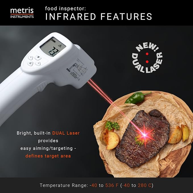 FI40L Food Inspector Accuracy complies to FDA 2022 Food Code Digital Dual Laser Infrared Thermometer Temperature Gun Instant Read for Cooking, Kitchen, Grill, BBQ, Baking