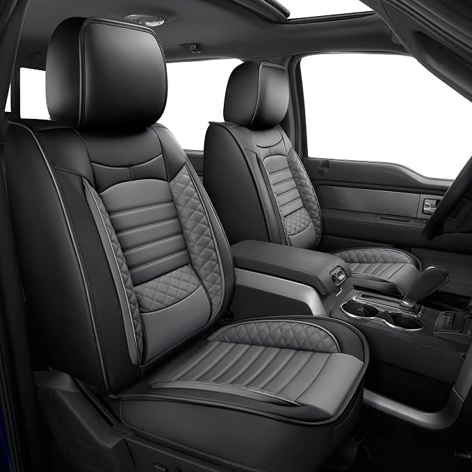 Seat Covers for Ford F150 2009-2025 2026 - F250/F350/F450 2017-2025 2026: 5 Seat Full Set Faux Leather Truck Seat Covers Car Cushion (Black&Grey)