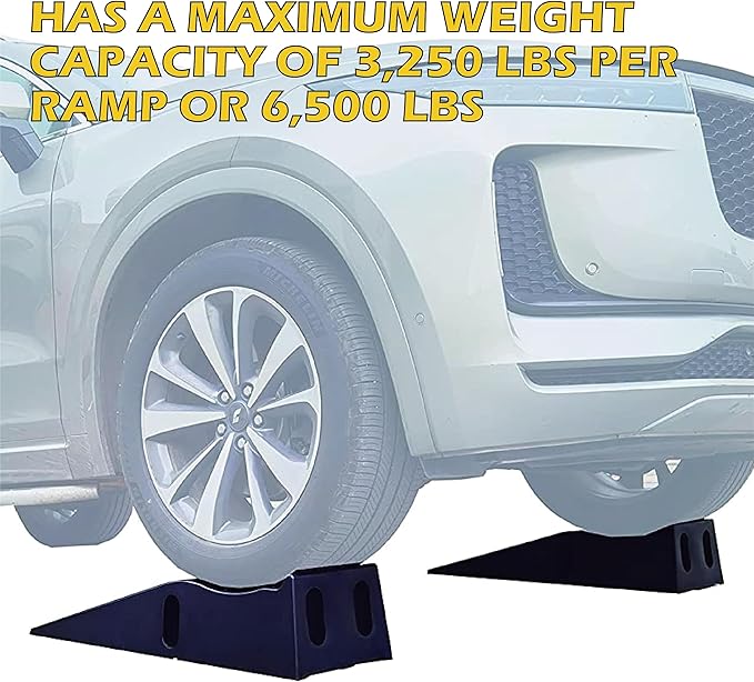 MaxxHaul 50515 6.25" Lift Car Ramps, 2-Pack – 13,000lb GVW, Deep Grooved Surface for Stable Tire Placement, Heavy-Duty, Black