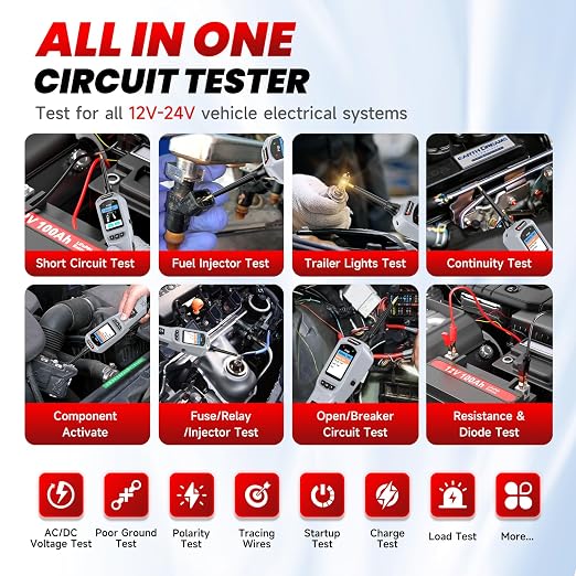 2026 BOSSCOMM P180 Automotive Probe Tester – 9-30V Electrical Power Probe, AC/DC Voltage/Diode/Resistance/Relay/Fuse Test, Wire Tracer, Battery/Fuel Injector Tester, 40FT Cable
