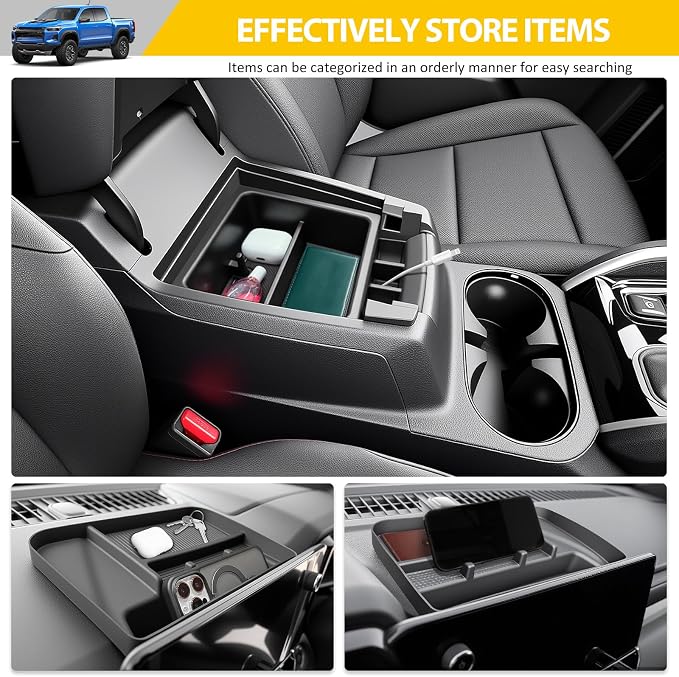 2PCS Center Console Organizer for 2023-2025 Chevy Chevrolet Colorado/GMC Canyon Armrest Tray and Dashboard Insert Storage Box for 2023 2024 2025 Colorado/Canyon Accessories