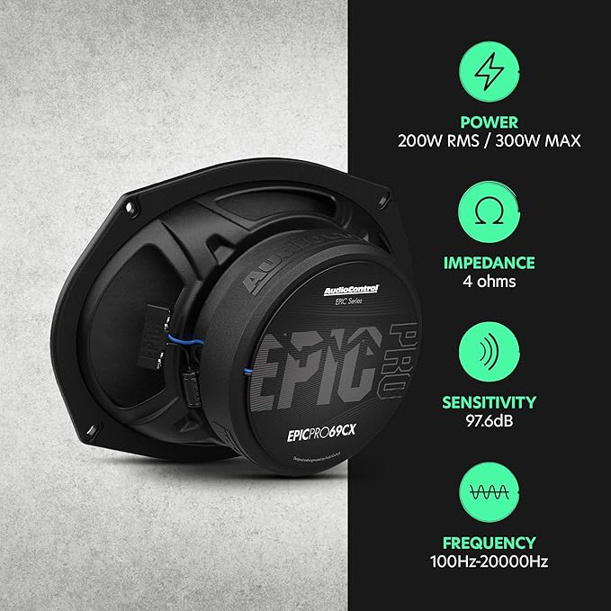 AudioControl EPICPRO69CX Epic PRO 6x9 Coaxial Car Speakers Set (Pair), 300W Max, 4 Ohm, Rear or Front Door Speakers for Truck or Car Audio System, Pro Audio High SPL Full Range Speakers
