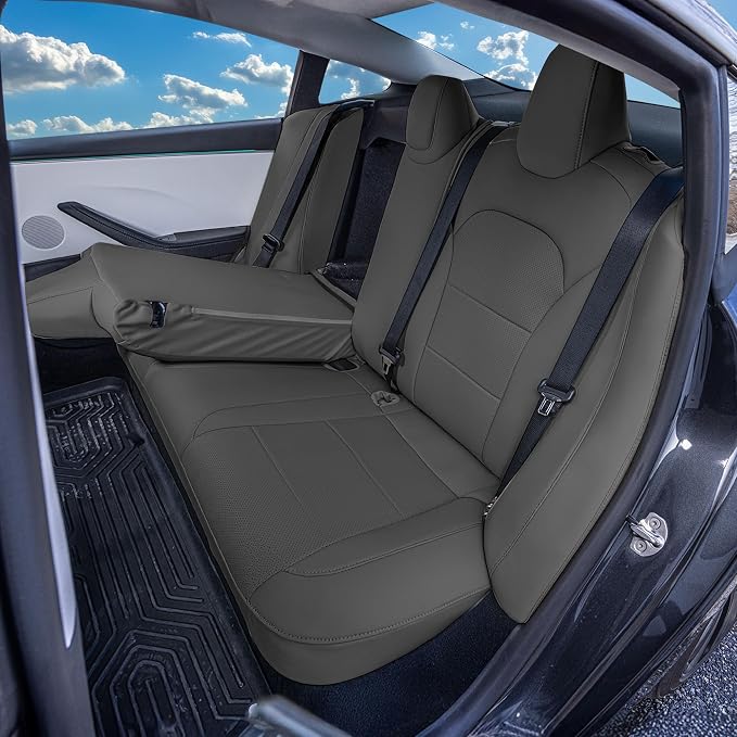 FH Group Custom Fit Seat Covers Compatible with Tesla Model 3 2024–2026 Rear Set Seat Covers for Tesla Sedan (Rear Seats Only) Faux Leather Car Seat Covers, Black