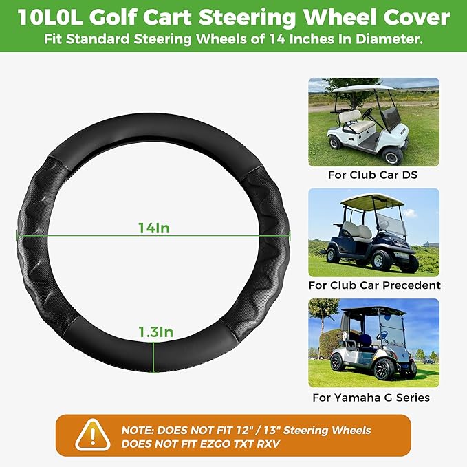 10L0L Golf Cart 14" Steering Wheel Cover for Club Car DS Precedent and Yamaha Models, Breathable Rubber Leather Materials,Good Texture Nice Look（Black）
