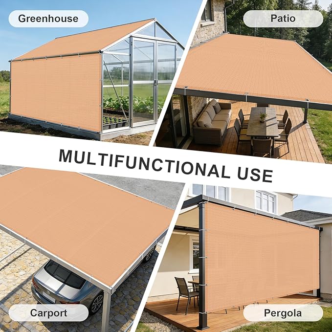 Cool Area Sun Shade Cloth with Grommets 9×12 FT Shade Panel Shade Tarp Screen Fabic for Outdoor Patio Pergola Cover Deck Garden, Peach Fuzz (Customized)