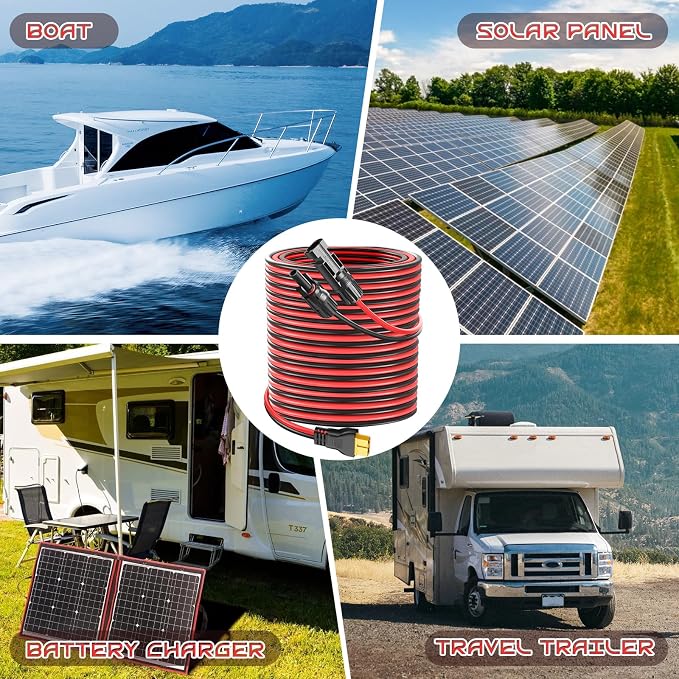 35FT 10AWG XT60 Solar Charging Cable, GIBBAB Solar Panel Connector to XT60 Extension Charge Adapter Cable with Caps & Wire Ties for LiFePO4 Battery RV Portable Power Station Generator