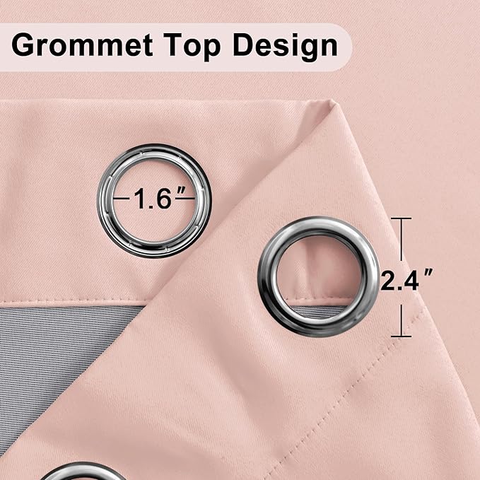 XWZO 100% Blackout Curtains 63 Inches Length with Tiebacks- Heat and Full Light Blocking Window Treatment with Black Liner for Bedroom/Nursery, Grommet Top, Blush Pink, W60 x L63, Set of 2
