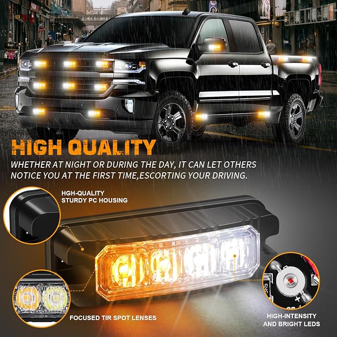 XRIDONSEN 37" 104 LED Roof Top Strobe Light Bar & 8PCS Sync Grill Strobe Lights Surface Mount Safety Lights for Tow Plow Trucks Construction Vehicles, ATV, UTV, JEEP
