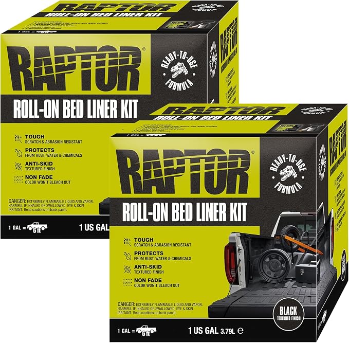 RAPTOR Roll-On Bed Liner Kit, Truck Bed Liners, Long-Lasting Protection, Black, 1 Gallon