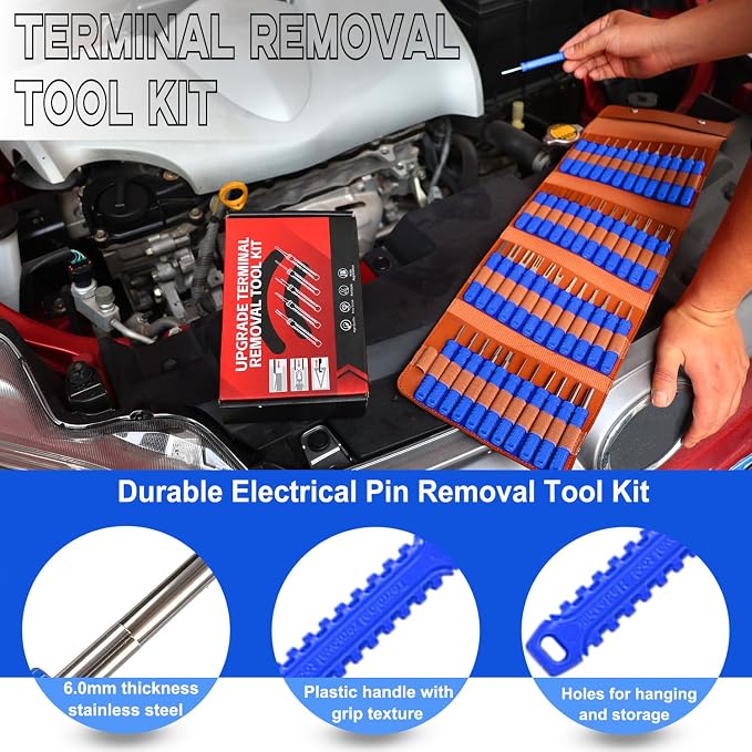 48 Pcs Terminal Removal Tools with Leather Case, Depinning Tool Kit | Connector Pin Removal Tools Depin Tool Terminal Depinning Kit for Automotive, Motorcycle & Electrical Most Connectors