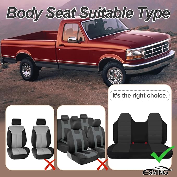 ESMING Front Bench Seat Cover with Molded Headrests for Ford F150 F250 F350 1992 1993 1994 1995 1996 1997 1998 Heavy-Duty Oxford Fabric No Center Armrest Washable Truck Seat Protector - Black