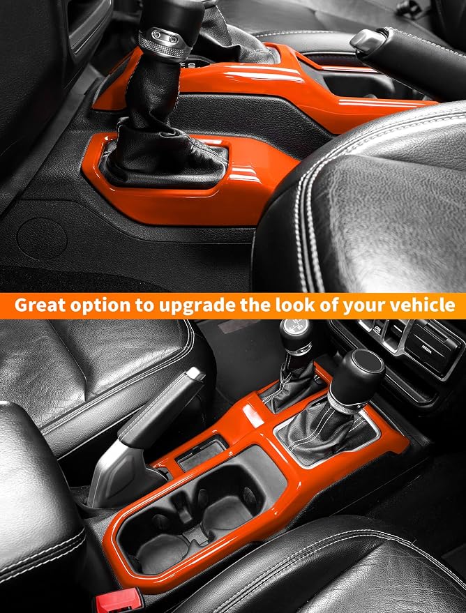 Savadicar Orange Interior Accessories - Gear Shift Panel Trim Set for 2018-Present Jeep Wrangler JL JLU 4XE & Gladiator JT - Solid Color Interior Decor Upgrade Option, 2-Piece
