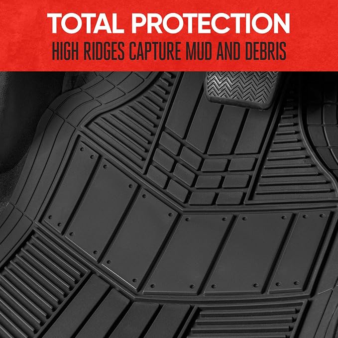 Motor Trend DualFlex Black Floor Mats for Cars & Cargo Mat Full Set - All Weather Front & Rear Rubber Automotive Floor Mats & Cargo Liner for SUV, Car, & Van - Interior Trunk Mat & Floor Cover