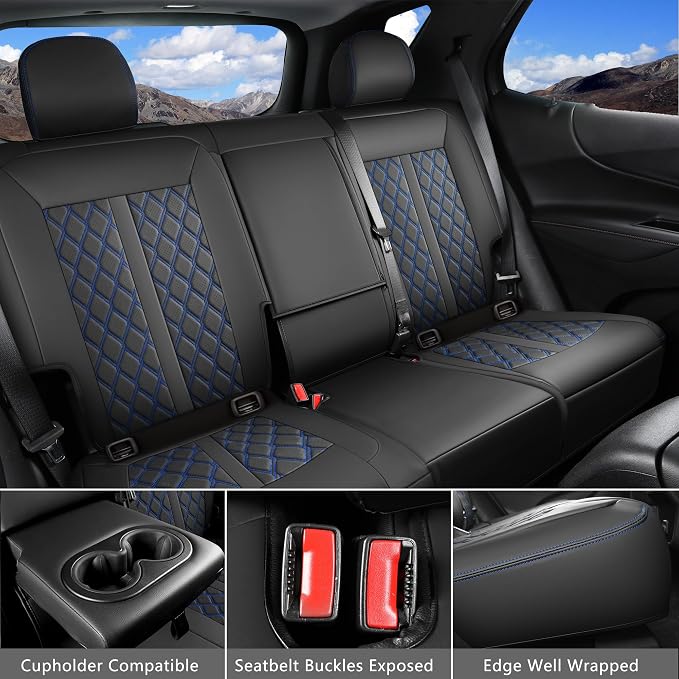 Huidasource Seat Covers for Nissan Titan/Titan XD 2016-2024, Waterproof Faux Leather Seat Covers for Nissan Titan, Full Coverage Titan Pickup Truck Crew Cab Seat Cover Cushion (Fullset/Black&Blue)