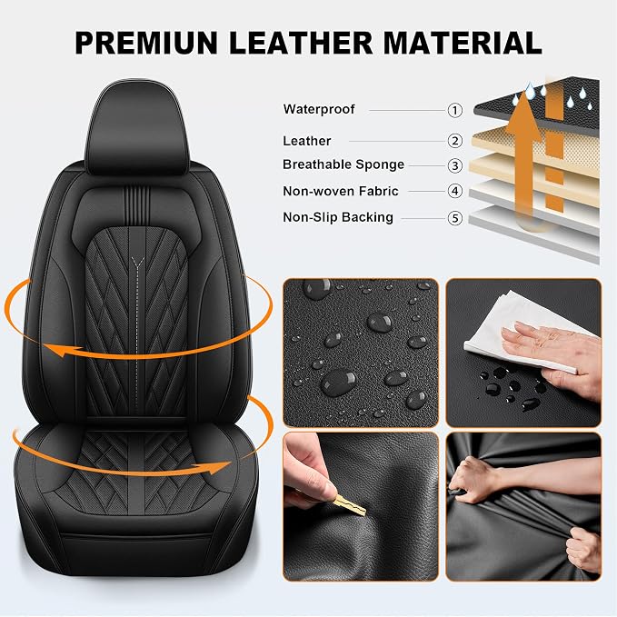 TTX LIGHTING Seat Covers for Ford F150 2009-2025 2026, F250 F350 F450 2017-2025 2026: 5 Seat Full Set Truck Seat Covers Custom Waterproof Leather (Black)
