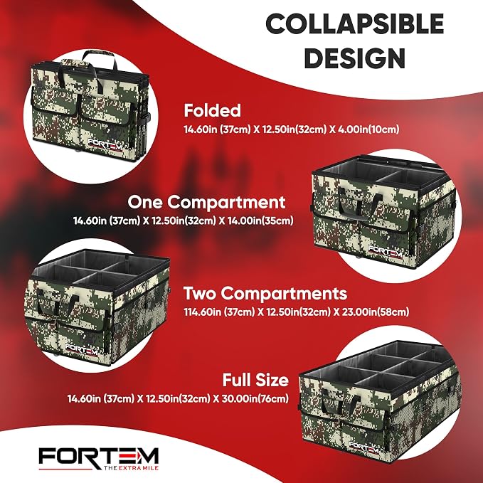 FORTEM Trunk Organizer with Cooler For SUV Car Trunk, Foldable Storage, Car Accessories for Women Men, Collapsible Bag, 600D Oxford, Non Slip Bottom, Straps, Soft Cover (105L)