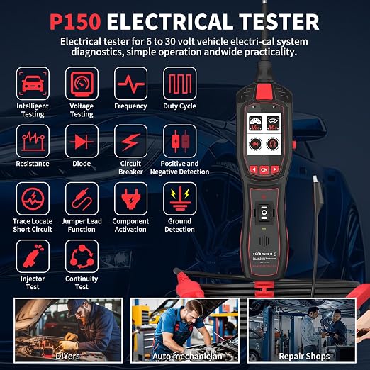 P150 Automotive Circuit Tester, 6-30V Power Circuit Probe Kit, Car Electrical Diagnostic Tool with AC/DC Voltage Test, Component Activation, Short Circuit Locator for 12V 24V Vehicles