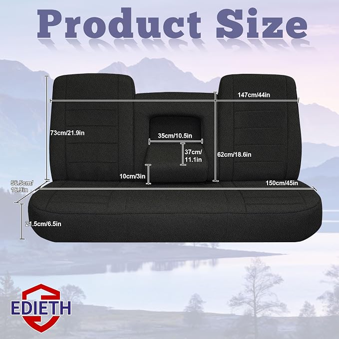 Truck Seat Covers for Ford F150 1987-1991 Front Bench Seat with Armrest and Molded Sandwich Composite Sponge Fabric - Black