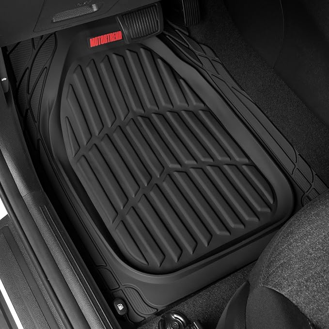 Motor Trend FlexTough Tortoise Rubber Car Floor Mats with Trunk Mat Cargo Liner, Front & Rear Combo Set fits Most Car SUV Van Coupe Sedan, Heavy Duty All Weather Trim to Fit