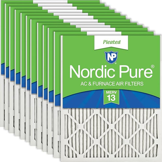 Nordic Pure 14x20x1 (Actual Size: 13 1/2 x 19 1/2 x 3/4) Pleated MERV 13 Air Filters 12 Pack