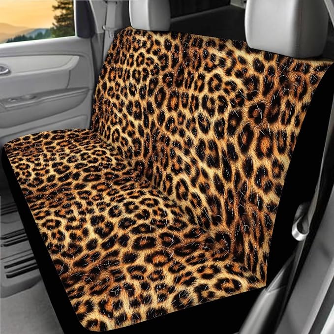 18 Pcs Car Seat Covers Full Sets Leopard Print Car Interior Accessories Sets with Cheetah Car Seat Belt Pads Cover Car Headrest Covers Auto Trash Bag Steering Wheel Cover,Easy to Install