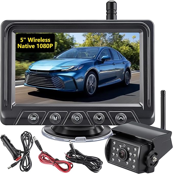 Wireless Backup Camera Solar for Truck: 5''Portable Magnetic Wide Rear View Camera- HD 1080P 5 Inch Split-Screen, Easy Install, IR Night Vision, IP69K Waterproof for Pickup Trailer Small RV Camper