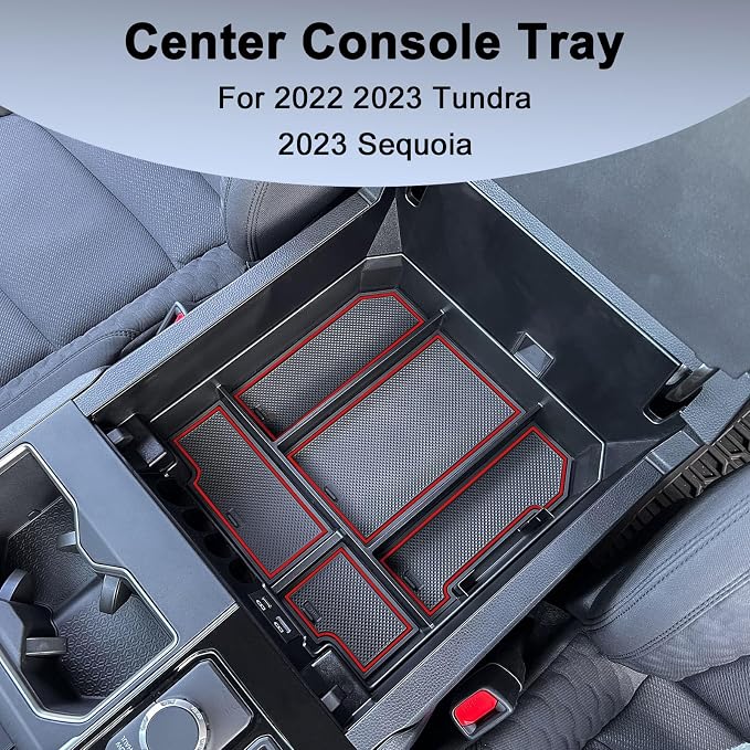 TOPINSTALL Red Center Console Tray and Rubber Liners Compatible with 2022 2023 2024 Tundra Accessories, Anti-Dust Dress Up The Interior