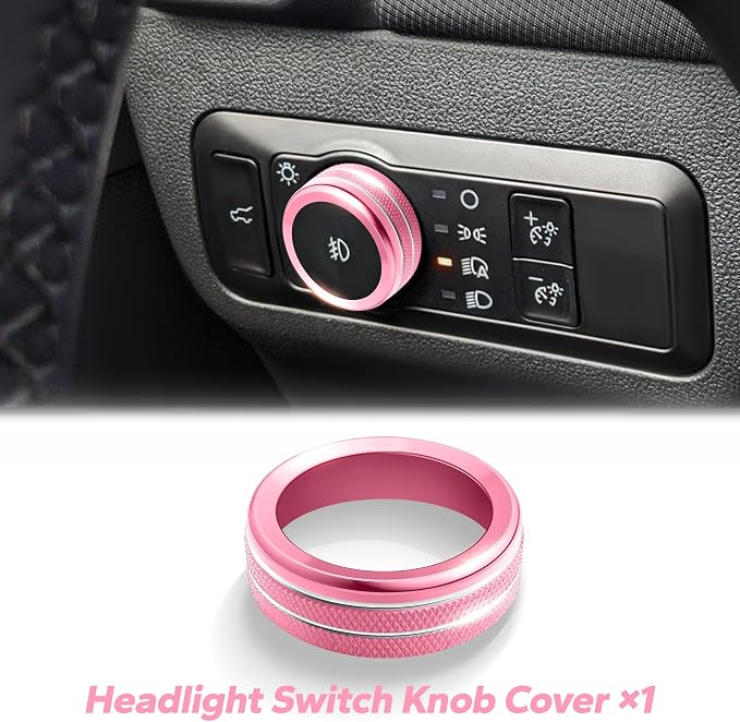 for 2025-2026 Ford Bronco Sport Accessories (Not for Bronco) 9PCS Aluminum Alloy Knob Cover Trim Set for Push Start, Volume, Air Vent Tabs, Headlight & Gear Shift Knob (Pink)