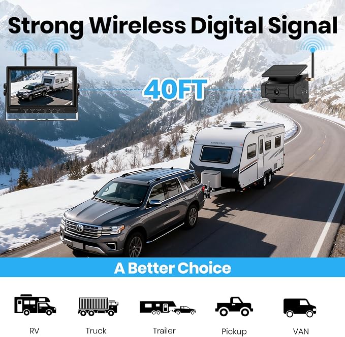 Magnetic Solar Wireless Backup Camera for Trailer: No Wiring Quick Install 7" HD 2-Split Monitor Rechargeable Battery IP68 Rearview Camera System for RV Truck Camper Horse Trailer Camera