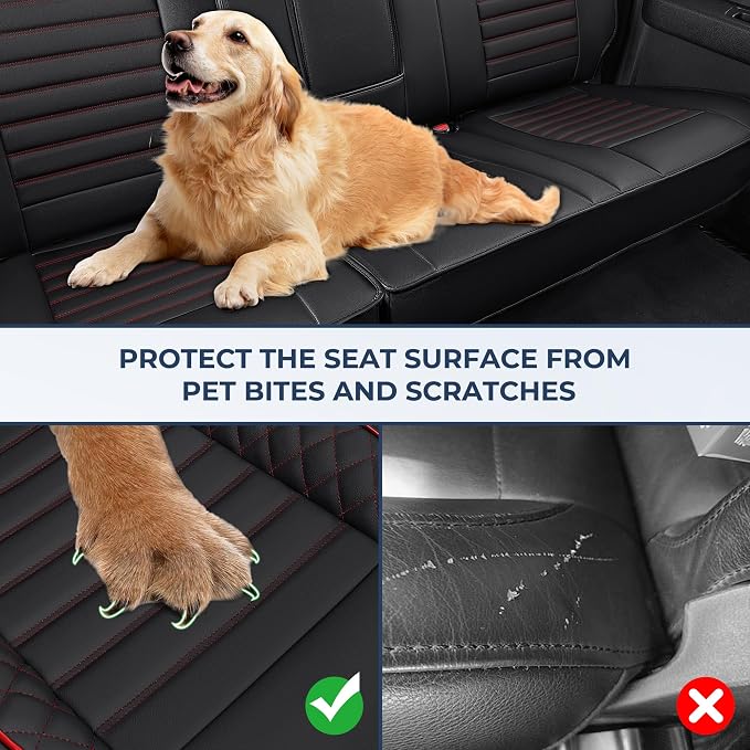 Seat Covers Full Set for Ford F150 2009-2025 2026 - F250/F350/F450 2017-2025 2026: 5 Seat Faux Leather Truck Seat Covers (Black&Red)