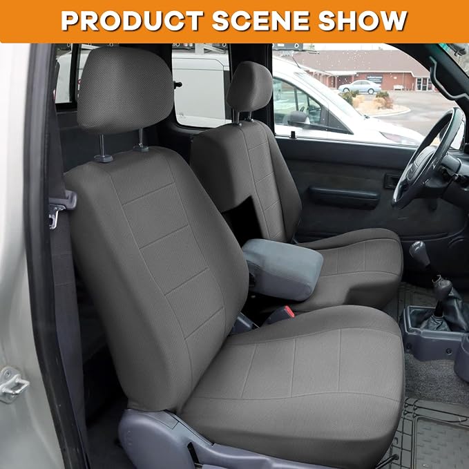 Knitted Truck Seat Cover Compatible with 1995-2000 Toyota Tacoma, Front Bench 60/40 Seat Cover with 2 Headrests and Center Console, Charcoal