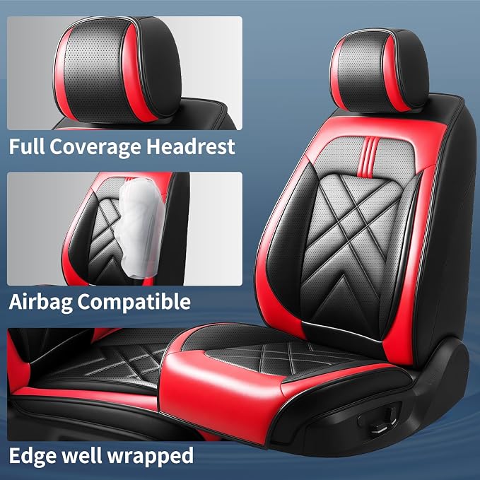 4Runner Car Seat Covers Custom Fit for Toyota 4Runner 2003-2026, Premium Full Coverage Leather Automotive Seat Protectors, Waterproof Breathable, Airbag Compatible (2 Front Seats, Red & Black)