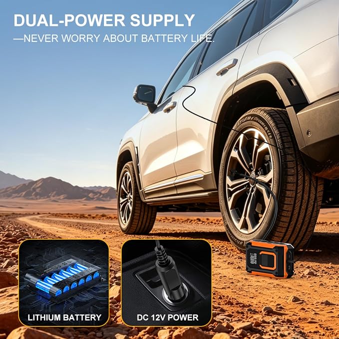 Tire Inflator Portable Cordless Air Compressor Air pump for Car Tires, 4 × Fast Inflation 35L/Min, Digital Dual Display, LED Light,Auto Shutoff for Car, Motorcycle, Bike, Pickup Truck and Ball