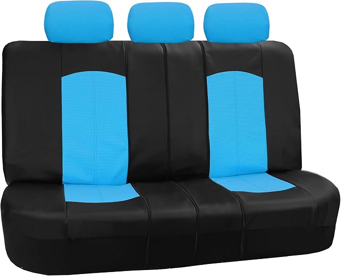 FH Group Highest Grade Faux Leather Split Bench Seat Cover, Rear Set – Universal Fit for Cars Trucks & SUVs (Blue/Black) PU008013