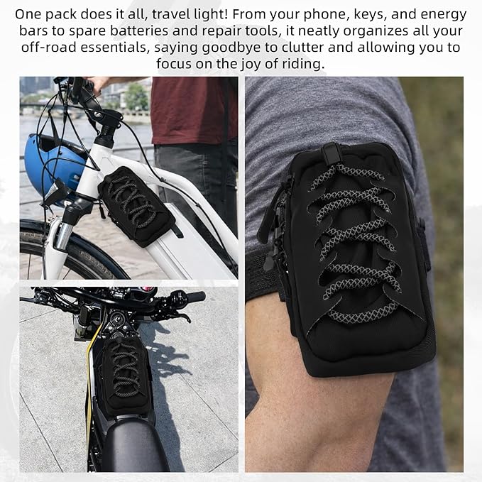 Motorcycle Frame Bag, Tear-Resistant Polyester Bike Phone Bag Magnetic Flip Design Dirtbike Pouch Accessories for Surron Talaria & E-Ride Pro Electric Ebike Vehicles (Black)
